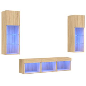 vidaXL Muebles TV pared con LED 5 pzas madera ingeniería roble Sonoma