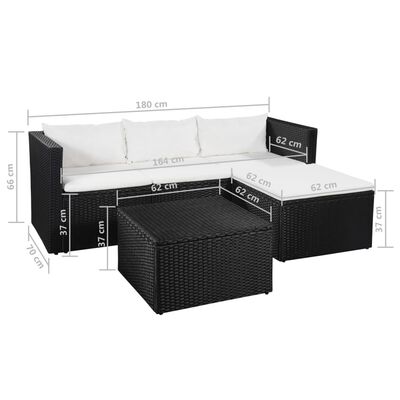 vidaXL Set de muebles de jardín 3 pzas ratán sintético negro y blanco