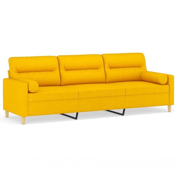 vidaXL Sof&aacute; 3 plazas con almohadas y cojines tela amarillo claro 210cm