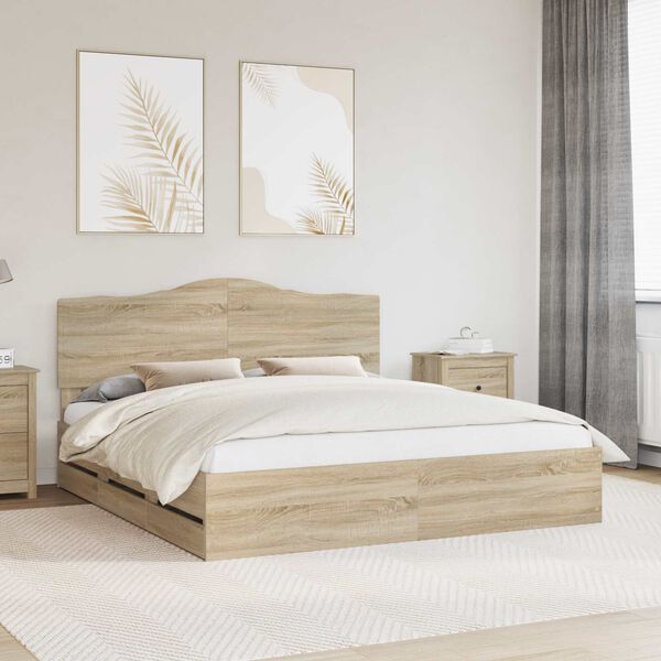 vidaXL Estructura de cama Roble Sonoma 180 x 200 cm Madera Ingenieril