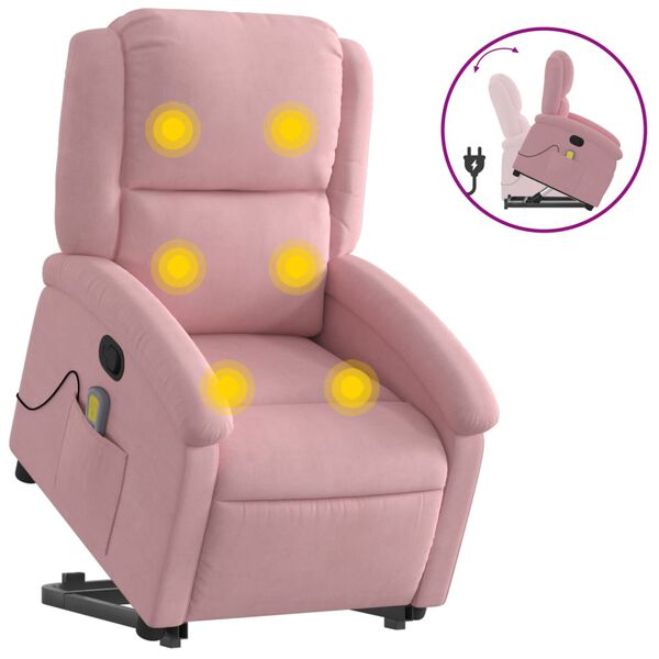 vidaXL Sillón reclinable de masaje elevable terciopelo rosa