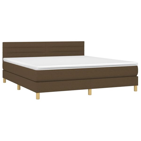 vidaXL Cama box spring con colch&oacute;n LED tela marr&oacute;n oscuro 180x200 cm