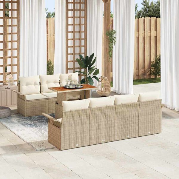 vidaXL Conjunto de sof&aacute; de jard&iacute;n 8 pcs Beige Polirat&aacute;n