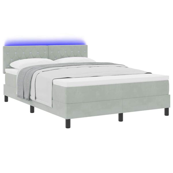 vidaXL Cama Box Spring LED con LED Gris Claro 140 x 190 cm Terciopelo