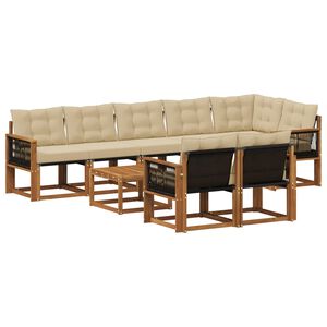 vidaXL Conjunto de sof&aacute;s de exterior con coj&iacute;n 9 pcs Natural y Beige