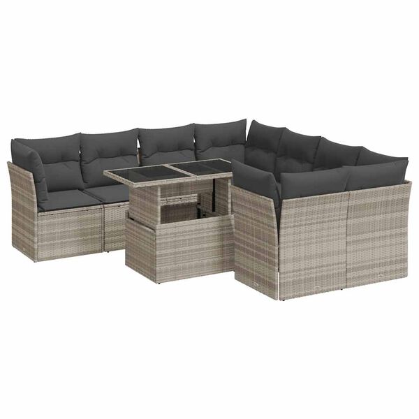 vidaXL Set muebles jard&iacute;n 9 pzas y cojines rat&aacute;n sint&eacute;tico gris claro