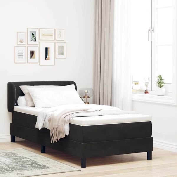 vidaXL Cama tipo Box Spring con colch&oacute;n Negro 90 x 200 cm Terciopelo