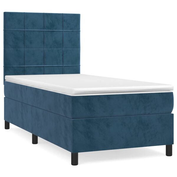 vidaXL Cama box spring con colch&oacute;n terciopelo azul oscuro 90x200 cm