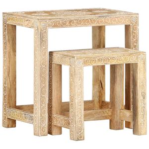vidaXL Juego de mesitas auxiliares 2 piezas madera maciza de mango