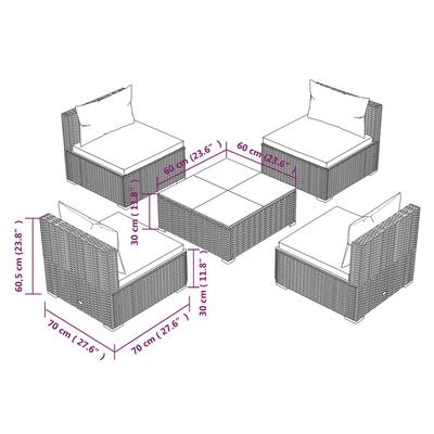 vidaXL Set muebles de jardín 5 piezas y cojines ratán sintético marrón