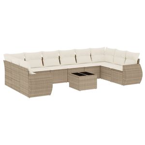 vidaXL Set de sof&aacute;s de jard&iacute;n 11pzas con cojines rat&aacute;n sint&eacute;tico beige