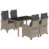 vidaXL Set comedor de jard&iacute;n 5 piezas con cojines rat&aacute;n sint&eacute;tico gris