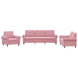 vidaXL Juego de sof&aacute;s con cojines 3 piezas terciopelo rosa