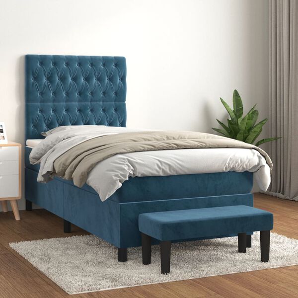 vidaXL Cama box spring con colch&oacute;n terciopelo azul oscuro 80x200 cm