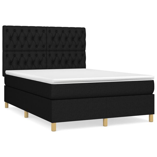vidaXL Cama box spring con colch&oacute;n tela negro 140x200 cm