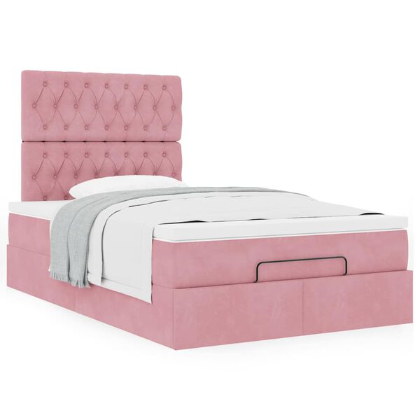 vidaXL Estructura de cama otomana colchones terciopelo rosa 120x200cm