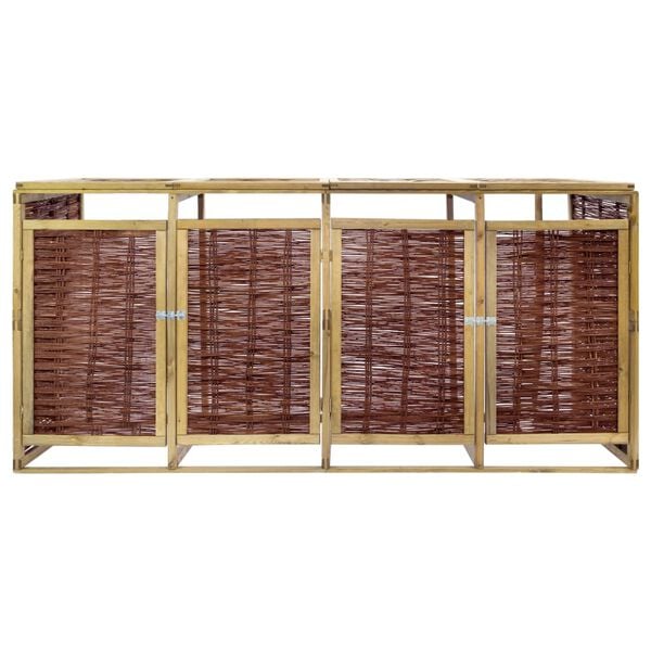 vidaXL Cobertizo cu&aacute;druple para basura madera de pino y mimbre