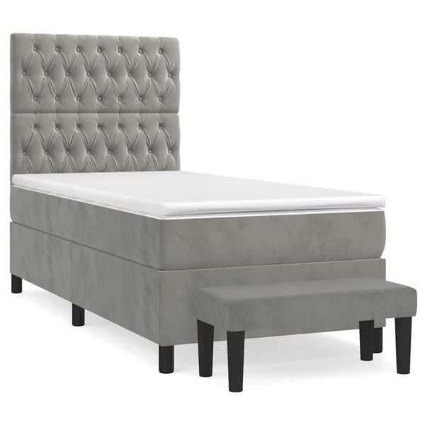 vidaXL Cama box spring con colch&oacute;n terciopelo gris claro 90x190 cm