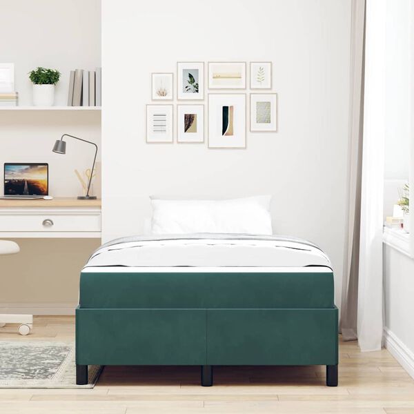 vidaXL Estructura de cama con colch&oacute;n Verde oscuro 120 x 190 cm tela