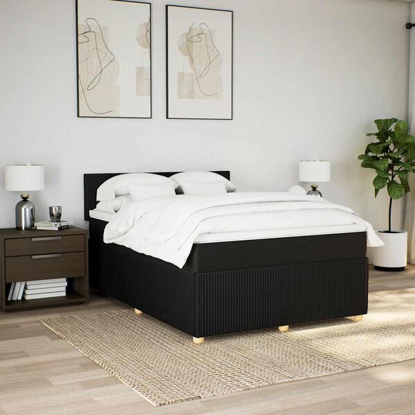 vidaXL Cama box spring con colch&oacute;n tela negro 140x200 cm