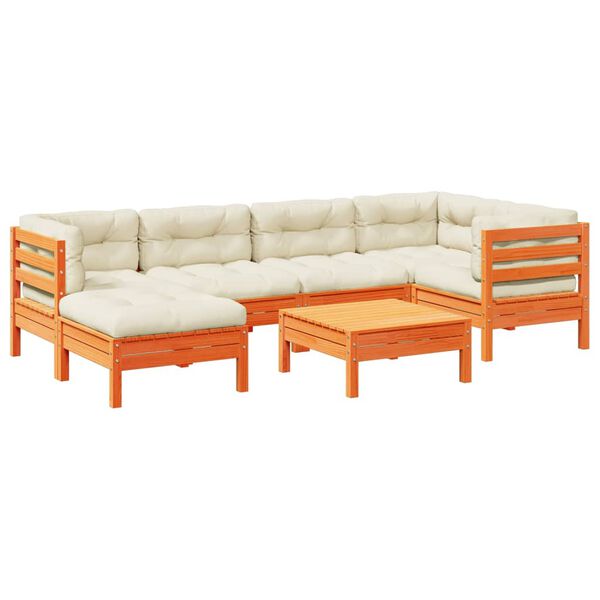 vidaXL Set de sofás jardín 7 pzas con cojines madera pino marrón cera