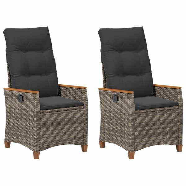 vidaXL Silla de jard&iacute;n reclinable Gris y Gris Oscuro rat&aacute;n sint&eacute;tico