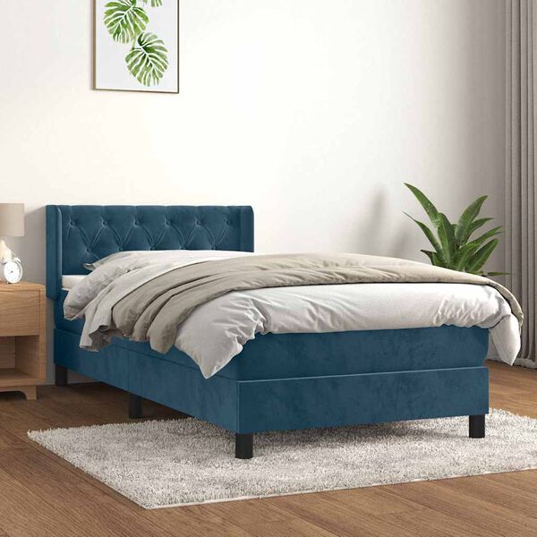vidaXL Cama box spring con colch&oacute;n terciopelo azul oscuro 80x200 cm