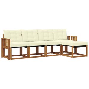 vidaXL Conjunto de sof&aacute;s de exterior con coj&iacute;n 5 pcs Natural y Crema