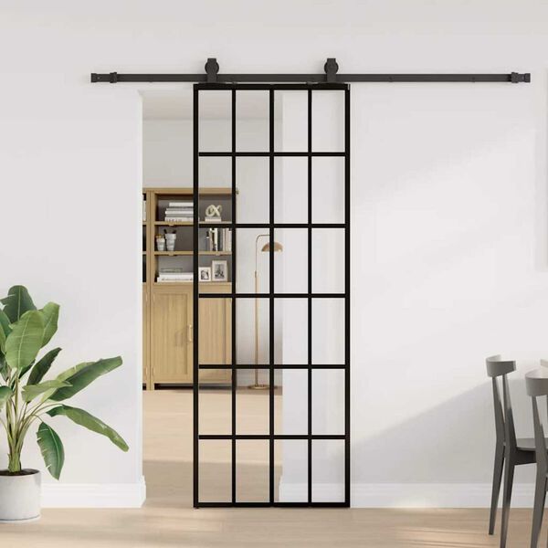 vidaXL Puerta corredera con juego herrajes negro 76x205 cm ESG vidrio