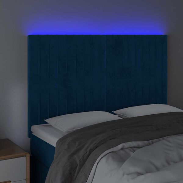 vidaXL Cabecero con luces LED terciopelo azul oscuro 144x5x118/128 cm