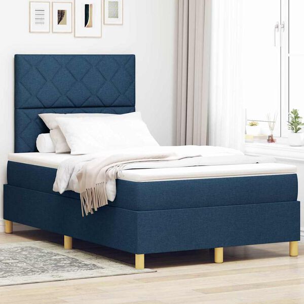 vidaXL Cama Box Spring LED con colch&oacute;n Azul 120 x 190 cm tela