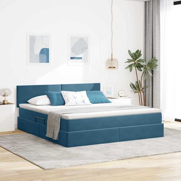 vidaXL Cama con almacenamiento y LED con LED Azul Oscuro 180 x 200 cm