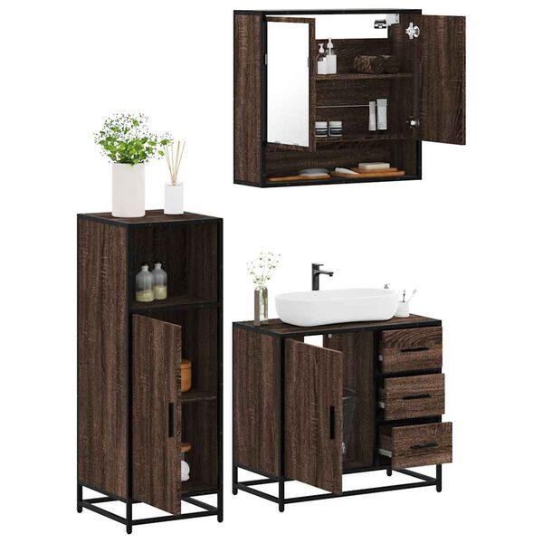 vidaXL Set de muebles baño 3 pzas madera contrachapada roble marrón