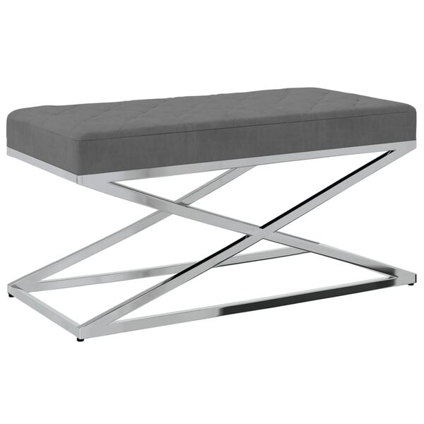 vidaXL Banco de acero inoxidable y terciopelo gris oscuro