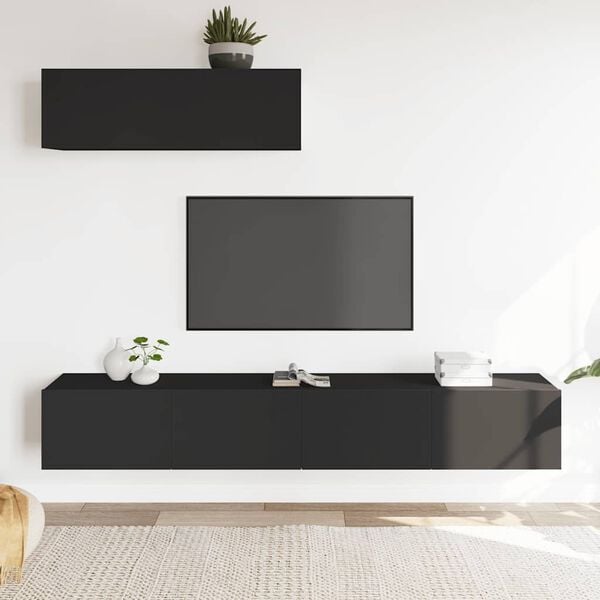 vidaXL Set de muebles para TV 3 piezas madera contrachapada negro