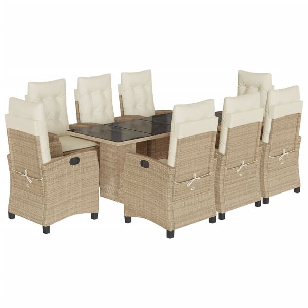 vidaXL Set comedor de jard&iacute;n 9 pzas con cojines rat&aacute;n sint&eacute;tico beige