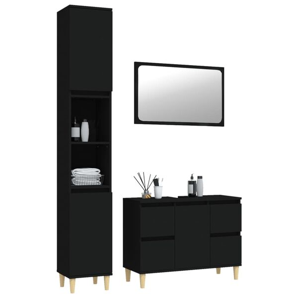 vidaXL Juego de muebles de ba&ntilde;o 3 pzas madera contrachapada negro