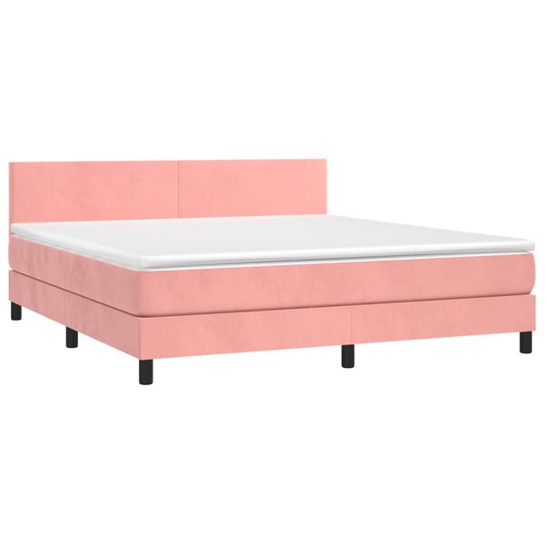 vidaXL Cama box spring colch&oacute;n y LED terciopelo rosa 160x200 cm