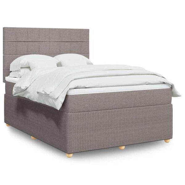 vidaXL Cama box spring con colch&oacute;n tela gris taupe 140x190 cm