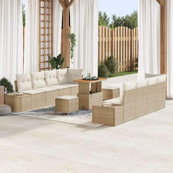 vidaXL Conjunto de sofá de jardín con cojín 11 pcs Beige y Crema