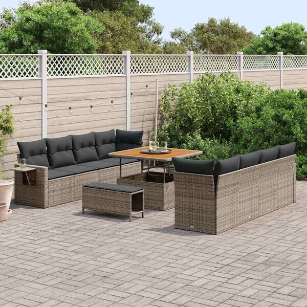 vidaXL Conjunto de sof&aacute; de jard&iacute;n 11 pcs Gris Polirat&aacute;n