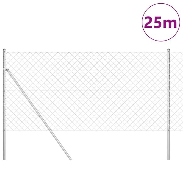 vidaXL Poste de Valla Plateado 25 x 1 m (malla de 60 x 60 mm) Acero
