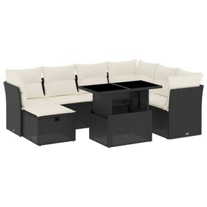 vidaXL Set de sof&aacute;s de jard&iacute;n 8 piezas y cojines rat&aacute;n sint&eacute;tico negro