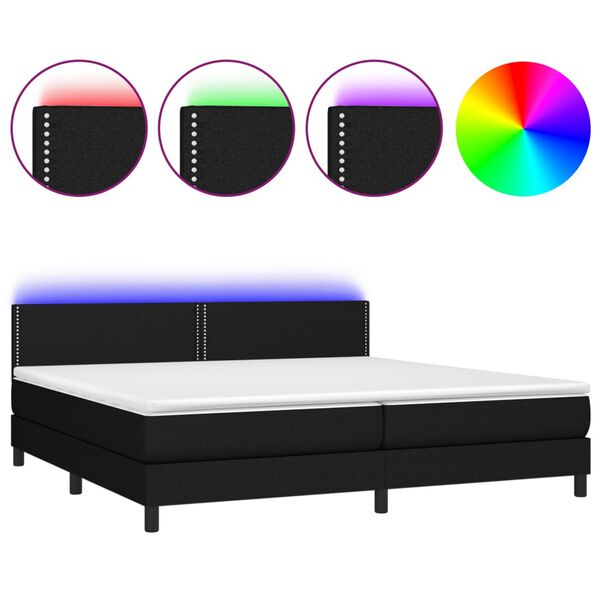 vidaXL Cama box spring colch&oacute;n y luces LED tela negro 200x200 cm