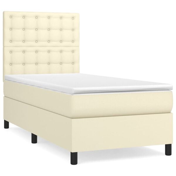 vidaXL Cama box spring con colch&oacute;n cuero sint&eacute;tico crema 100x200 cm