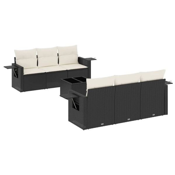 vidaXL Set de comedor de jard&iacute;n 7 pzas y cojines rat&aacute;n sint&eacute;tico negro