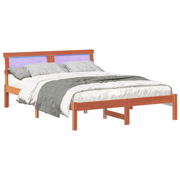 vidaXL Estructura de cama con cabecera Marrón cera 120 x 200 cm