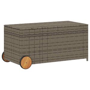 vidaXL Caja de almacenaje jard&iacute;n con ruedas rat&aacute;n sint&eacute;tico gris 190L