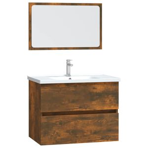 vidaXL Set de muebles ba&ntilde;o 2 pzas madera contrachapada roble ahumado