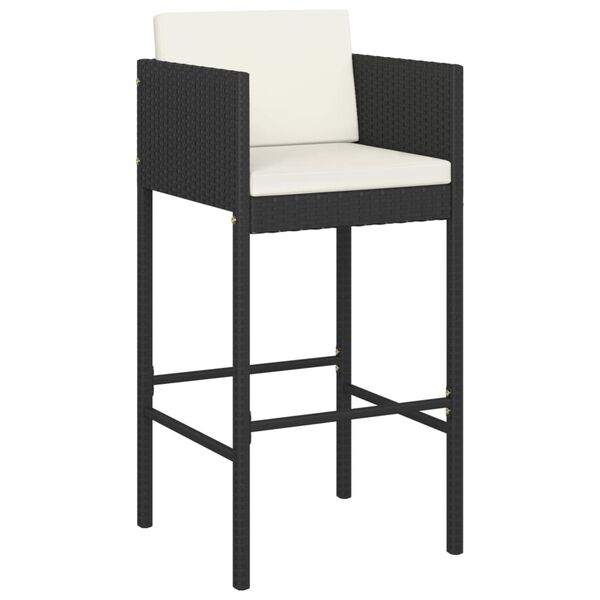 vidaXL Set muebles bar jardín 3 piezas y cojines ratán sintético negro